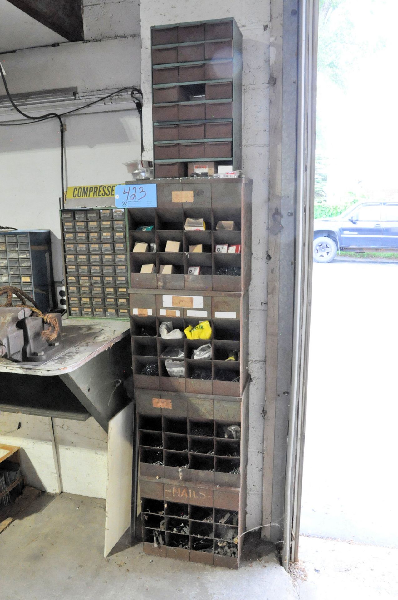 Lot-Bolts, Nuts, and Hardware in (5) Boxes, and (6) Organizer Cabinets