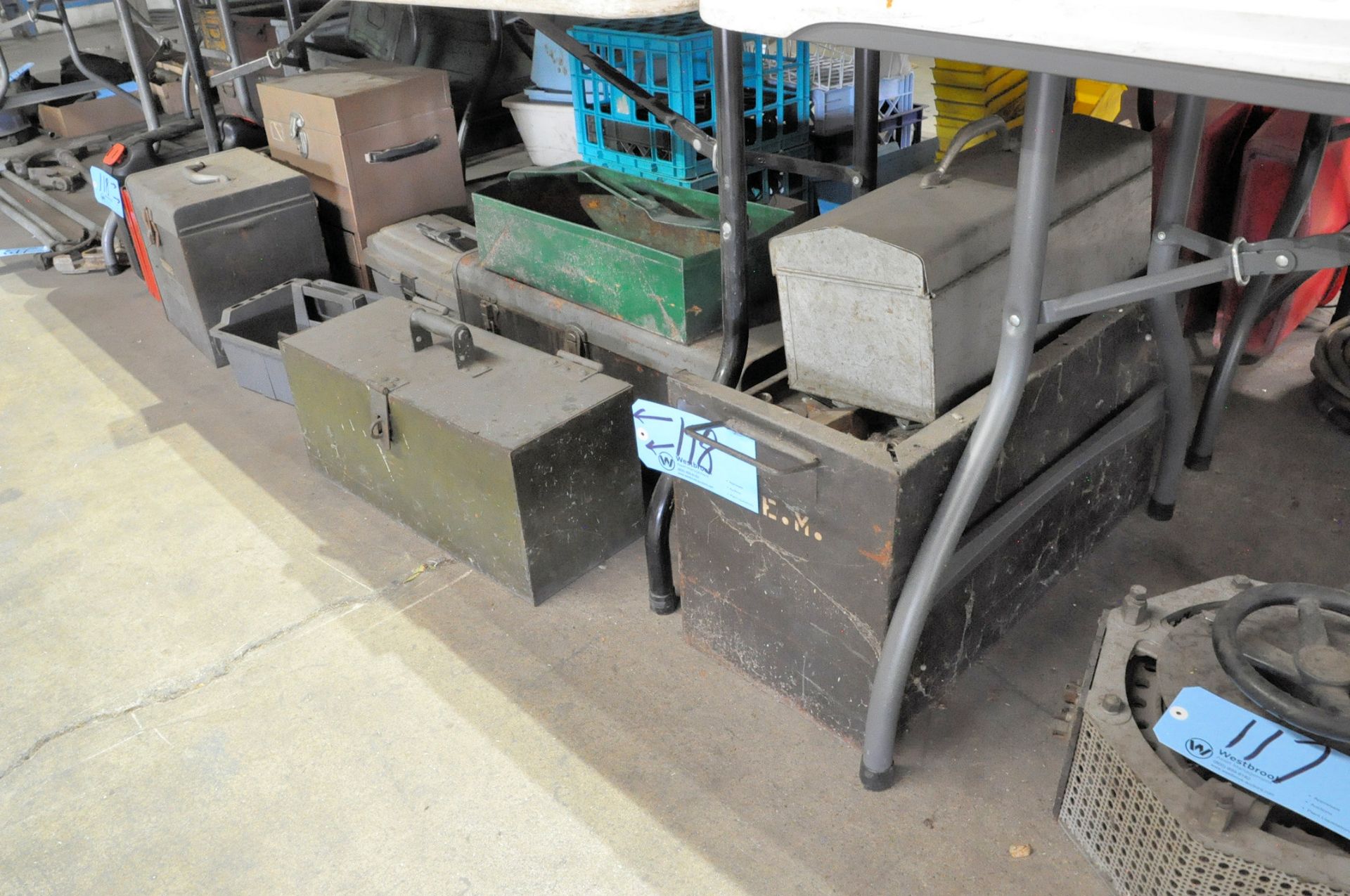 Lot-Various Tool Boxes Under (1) Table