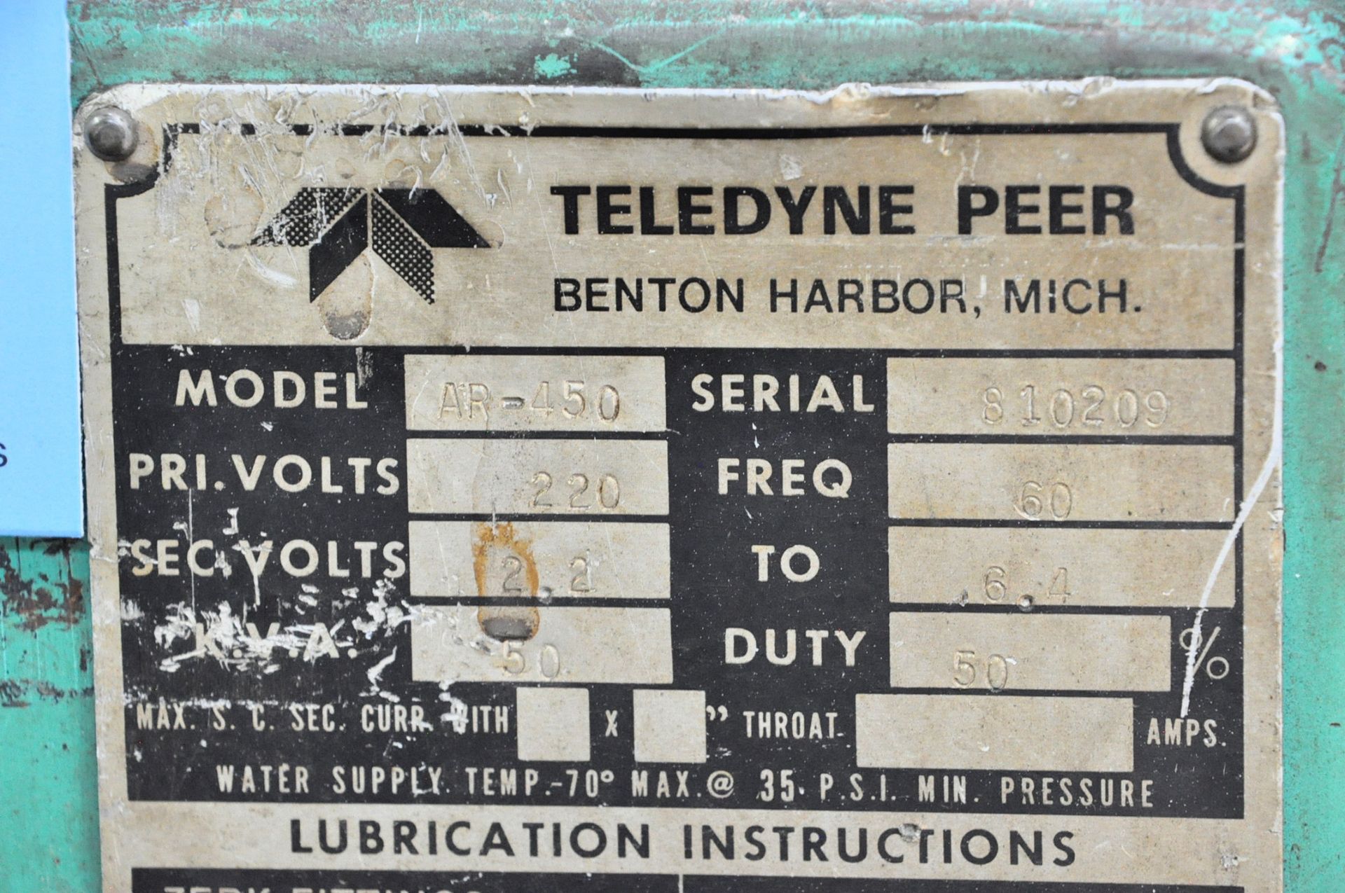 Teledyne Peer Model AR-450, 50-KVA x 24" Deep Throat Spot Welder - Image 6 of 6