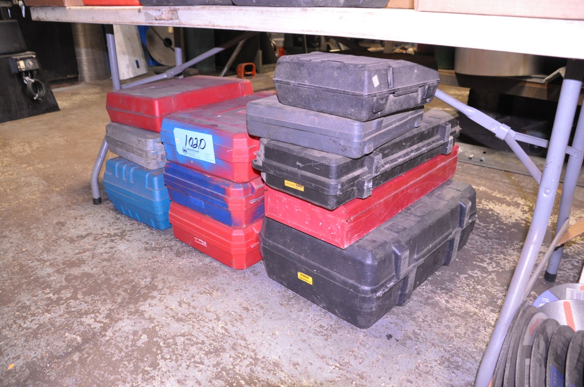 Lot-Empty Tool Cases on Floor Under (1) Table