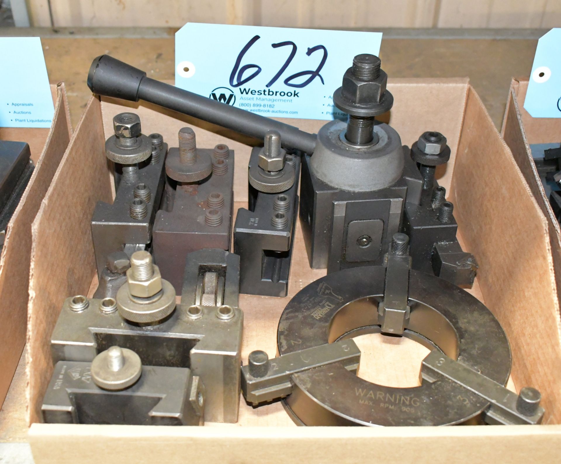 Lot-(1) Tool Post, (1) Steady Rest, and (6) Various Tool Holders in (1) Box