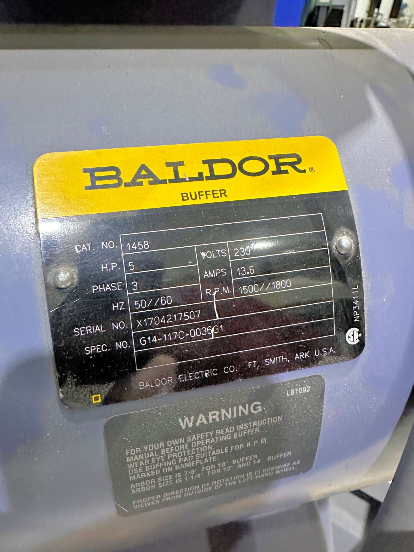 Baldor 5-HP Double End Buffer - Image 2 of 2