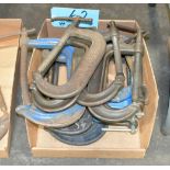 Lot-Various 6" and 8" C-Clamps in (1) Box on Floor Under (1) Table