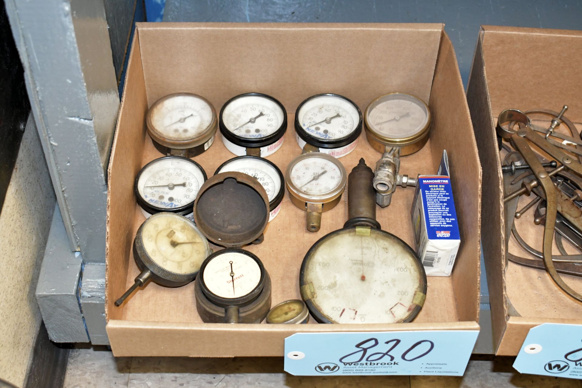 Lot-Various Dial Force Indicator Gauges in (1) Box on Lower Shelf