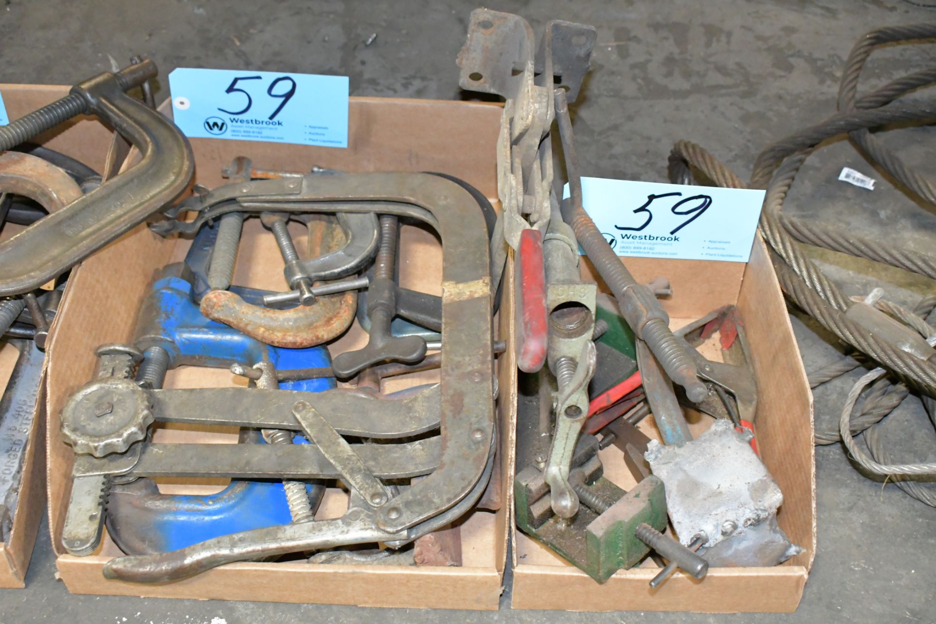 Lot-Various Squeeze Clamps, Die Clamps, Destaco Clamps, C-Clamps, Etc. in (2) Boxes