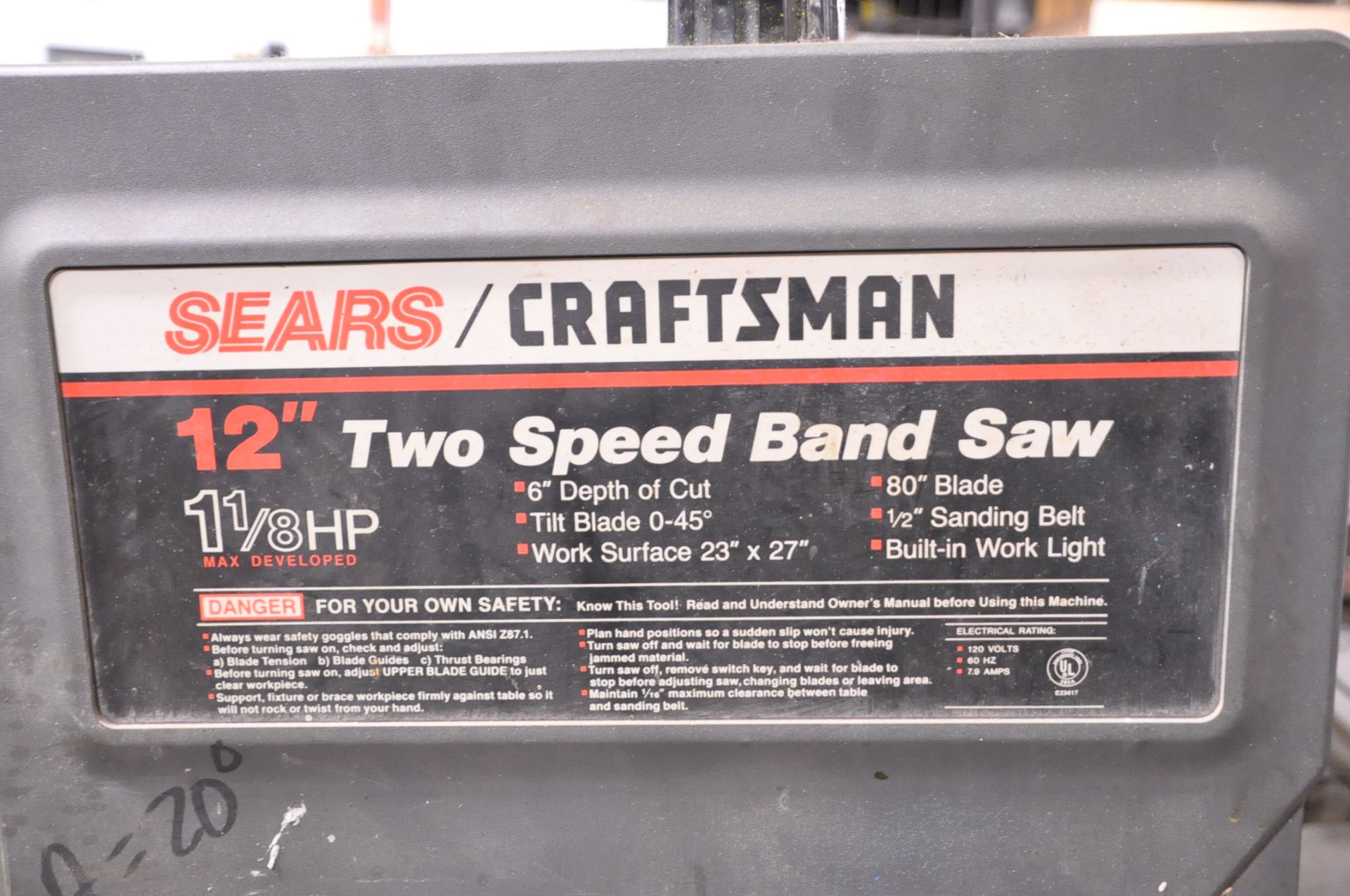 Sears Craftsman 12" 2-Speed Vertical Contour Wood Cutting Band Saw - Image 3 of 5