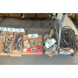 Lot-Bungee Cords, Straps, Ratchet Straps, Etc. in (4) Boxes on Floor Under (1) Table