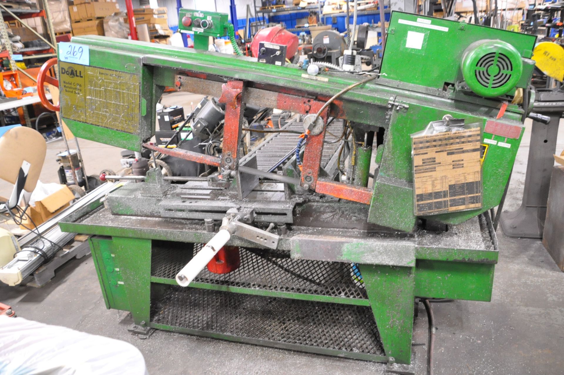 DoAll Model C-916, 9" x 16" Horizontal Metal Cutting Band Saw, with 18" x 10' Infeed Roller Conveyor