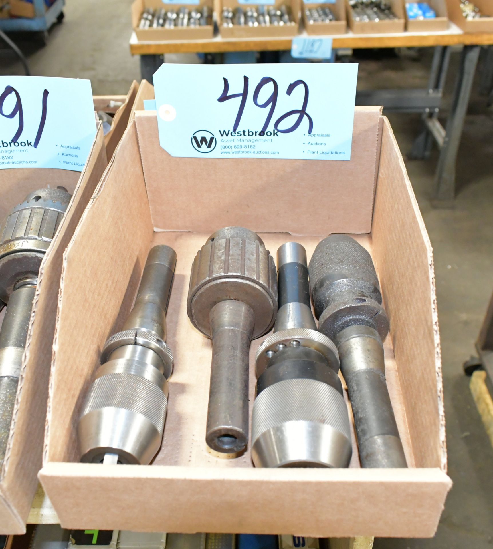 Lot-(4) R8 Tool Holders with Various Drill Chucks in (1) Box