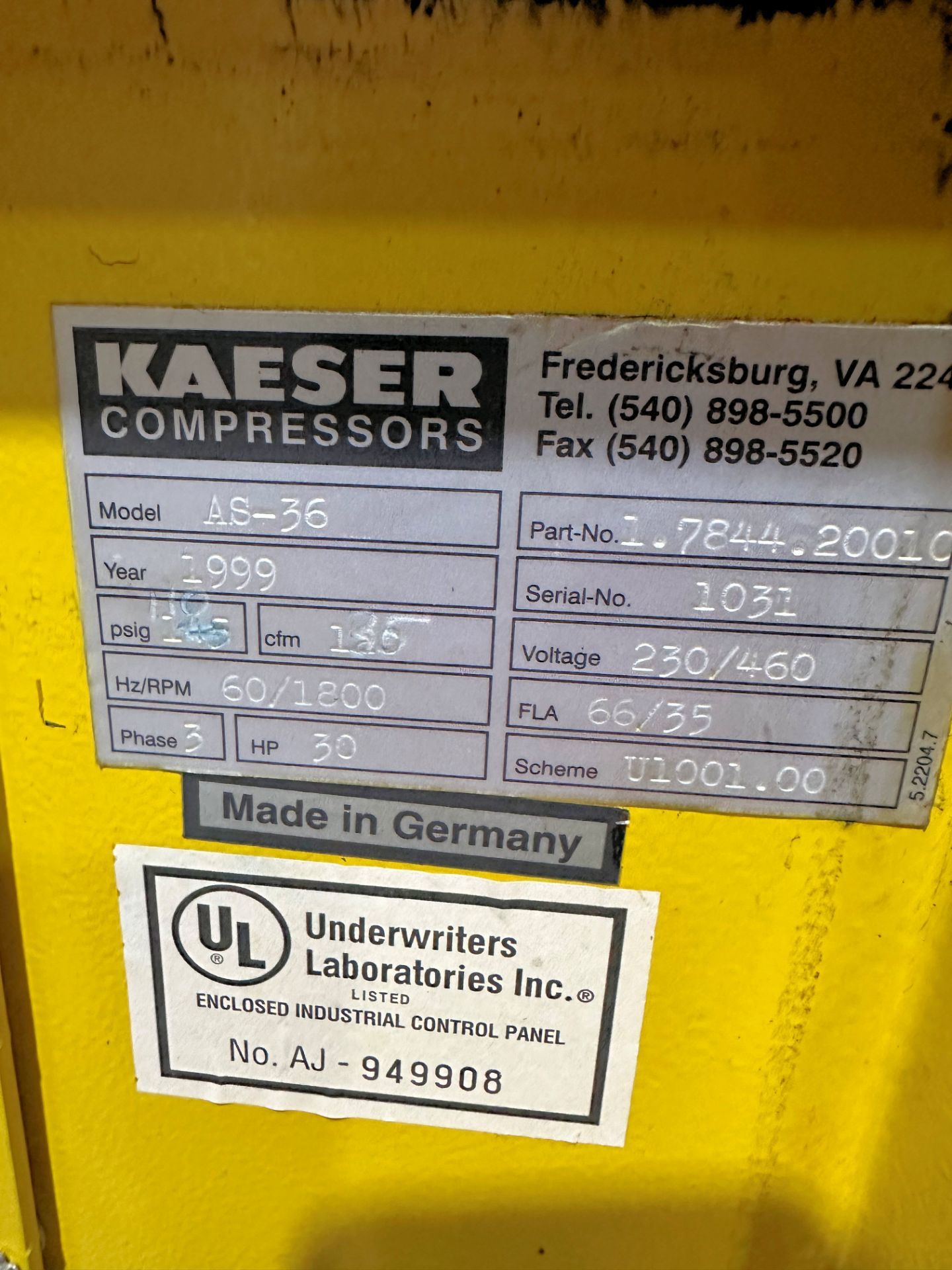 Kaeser AS36, 30-HP Rotary Screw Air Compressor - Image 3 of 4