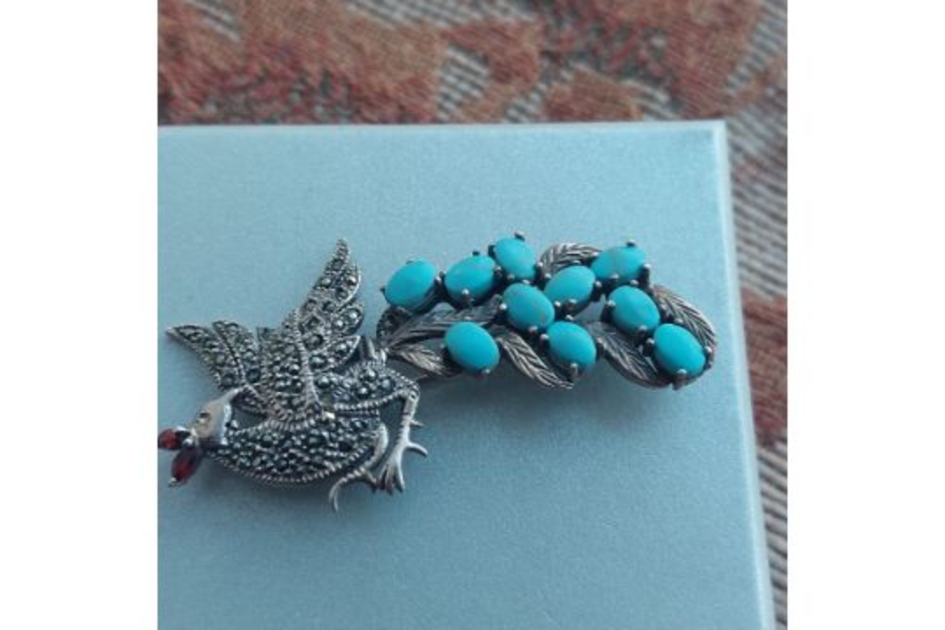 Large .925  Turquoise brooch