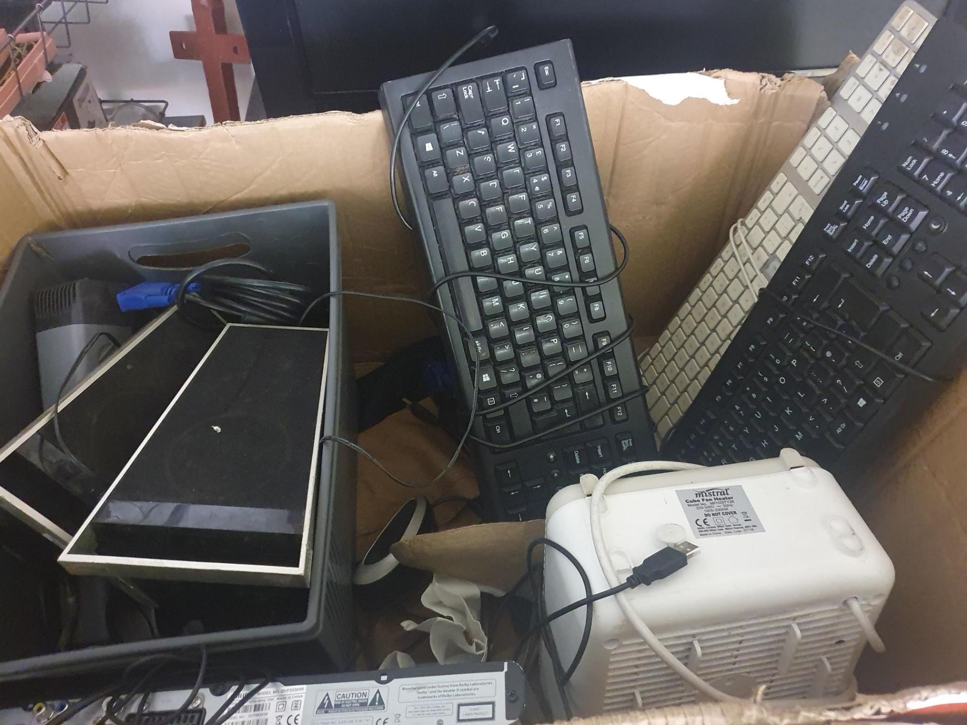 Large box of electrical items mainly computer accessories