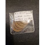 5 x irish 1/2 pennys, 1x1940-41-42, 2x1943