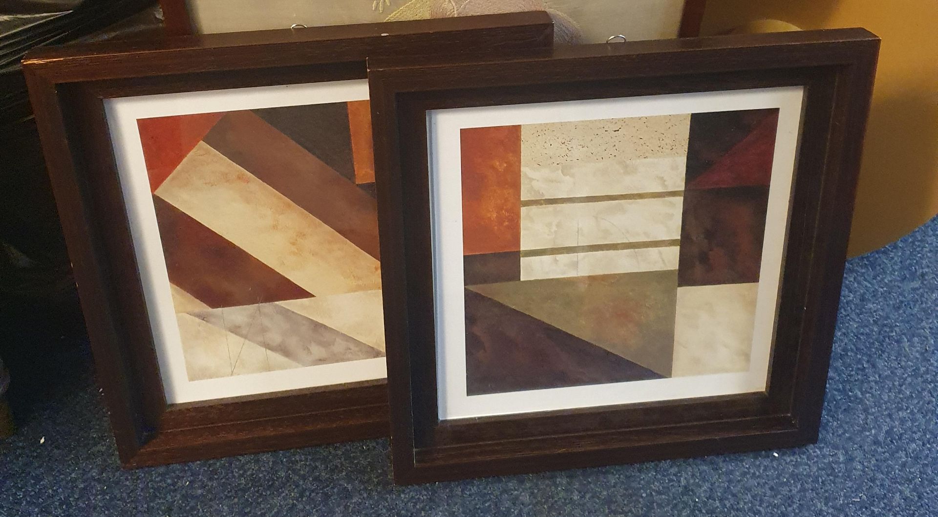 set of 2 wooden framed abstract pictures