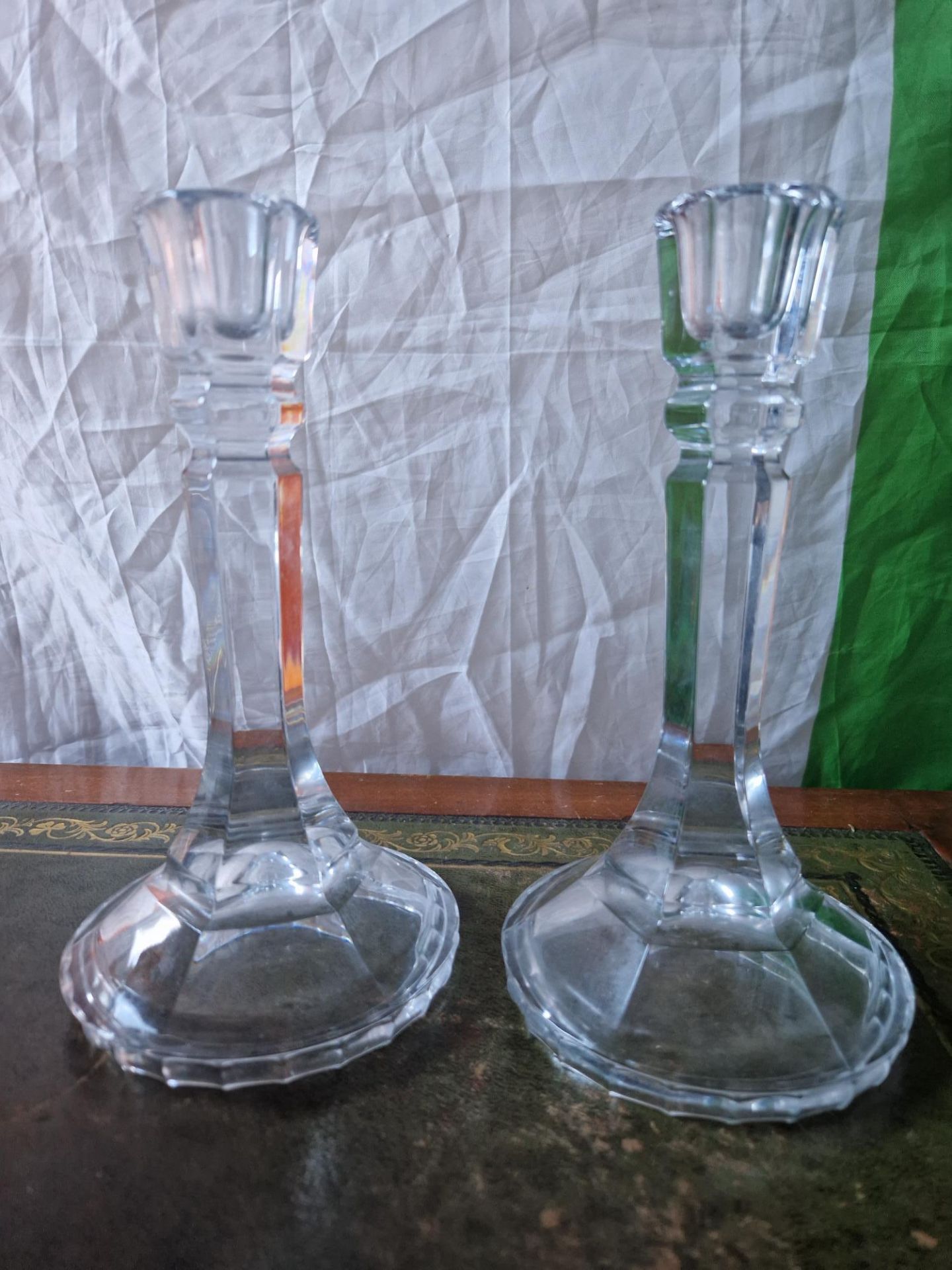 2 glass candlestick holders