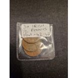 3x irish 1/2 pennys 1941-42-43