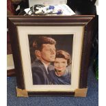 Large framed J.F Kennedy & Jackie Kennedy Picture-Needs glass