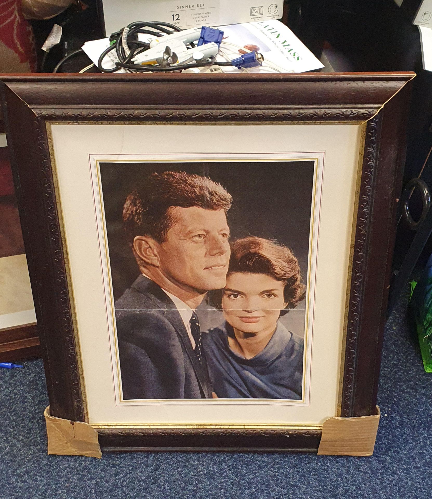 Large framed J.F Kennedy & Jackie Kennedy Picture-Needs glass