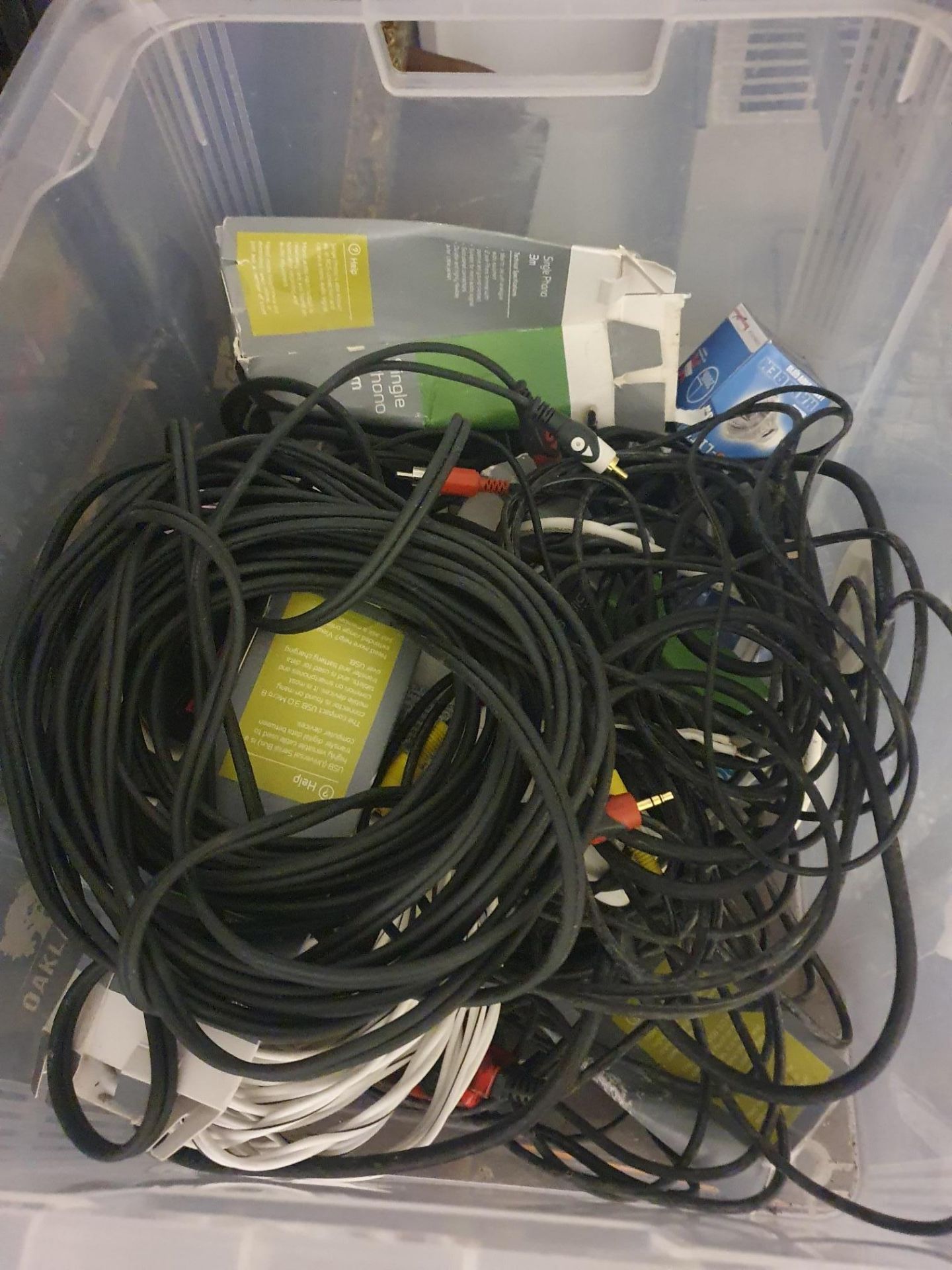 Boxlot of leads, cables etc