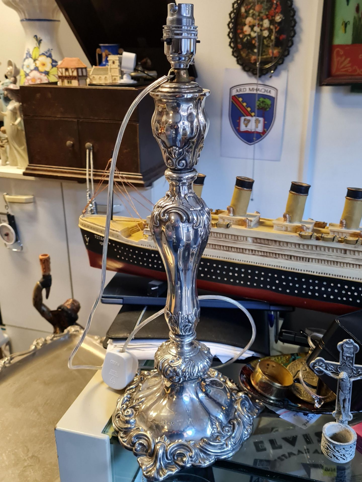 Large Vintage hallmarked silver Lamp