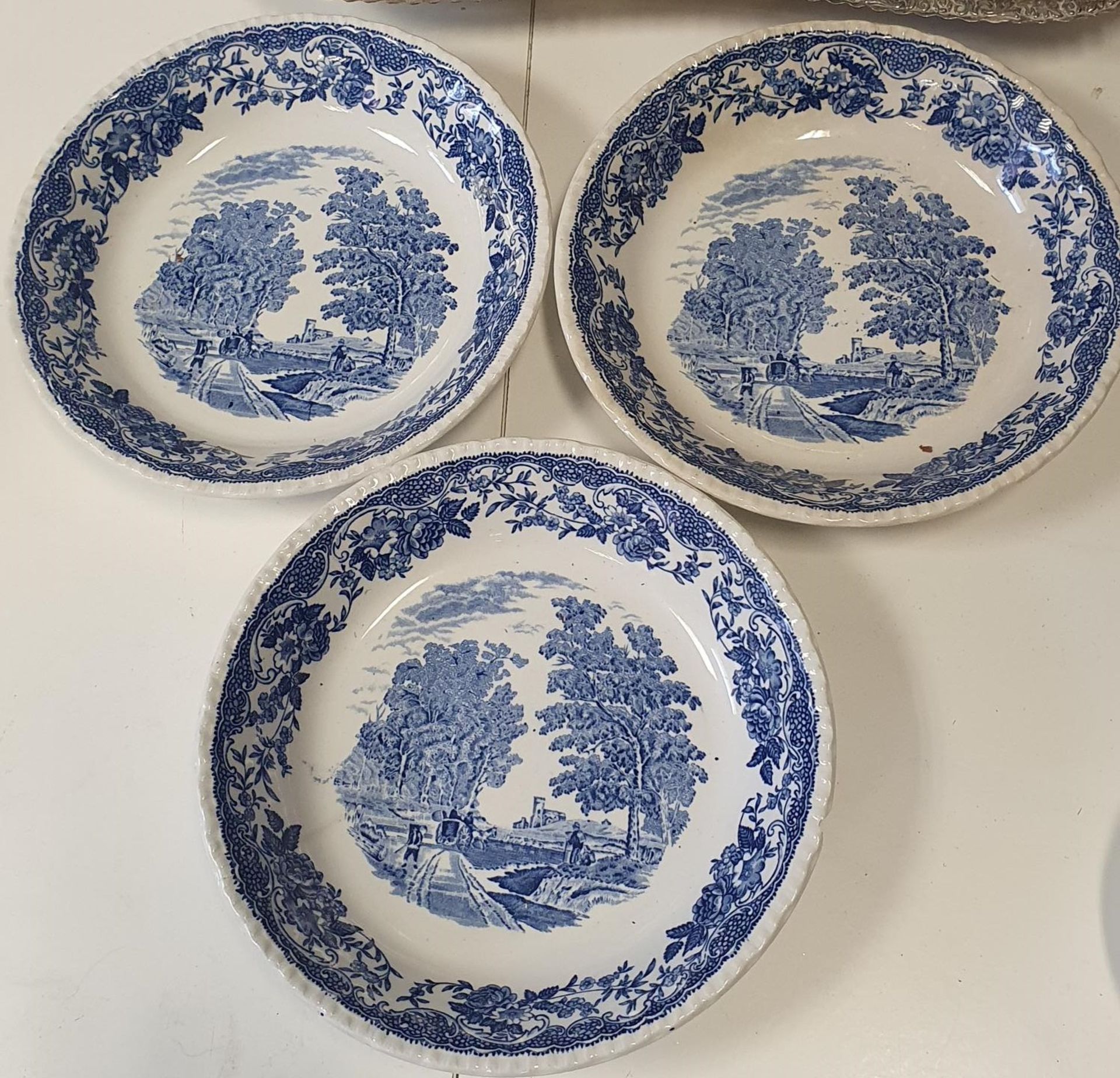 set of 3 Vintage Olde England Blue/white Royal Tudor Ware