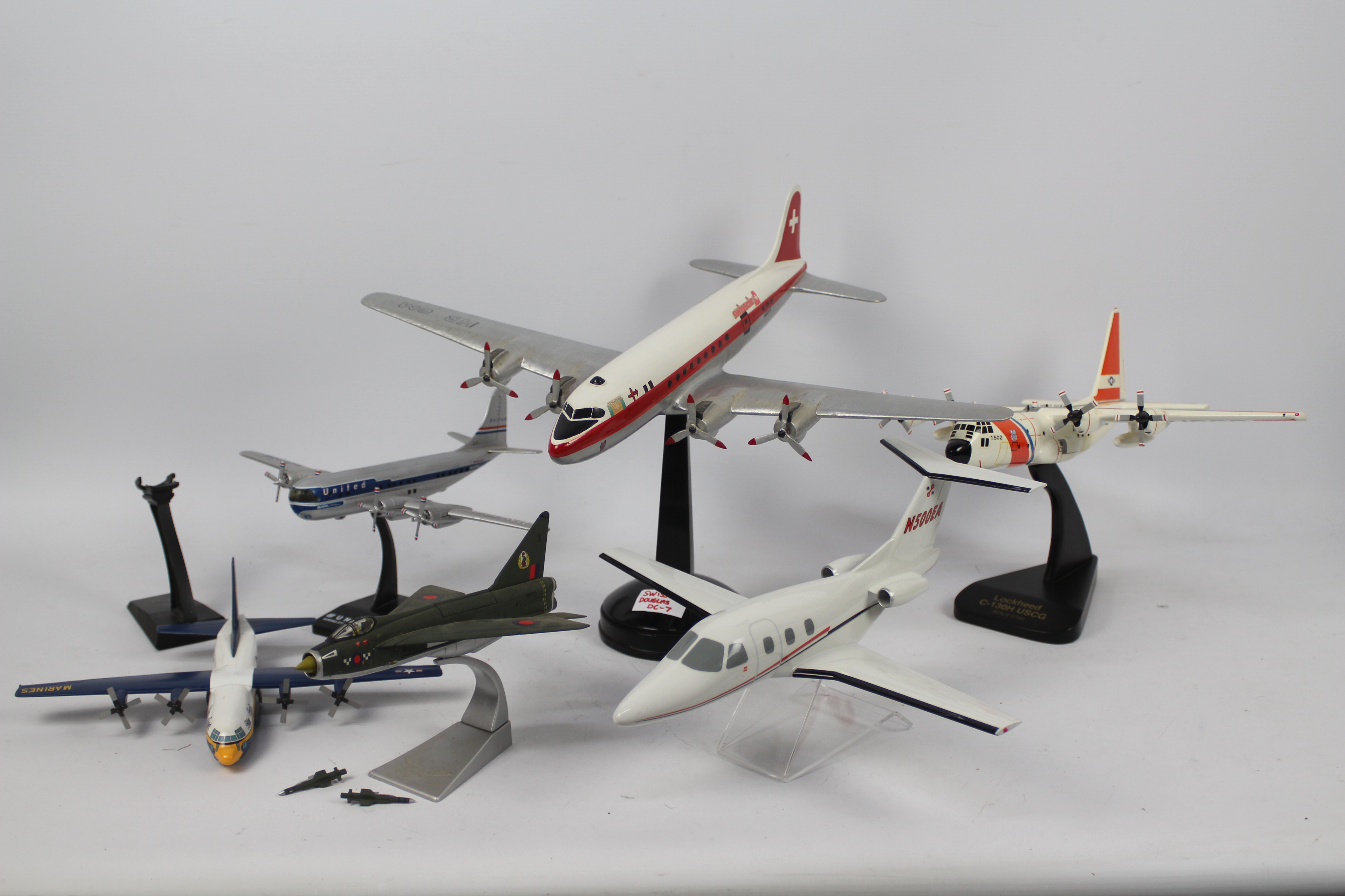 Space Models - Corgi - 6 x unboxed aircraft models on display stands,