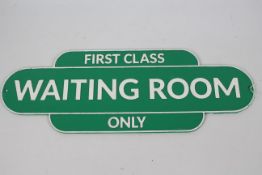 A cast iron wall sign marked First Class Waiting Room Only, approximately 21 cm x 59 cm.