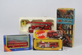Corgi - 3 x boxed Fire Service vehicles, Mack Fire Pumper # 2029, Bedford Simon Snorkel # 1127,