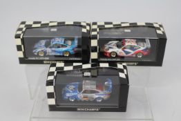 Minichamps - 3 x Porsche 911 models in 1:43 scale, a 1997 GT2 Evo Le Mans car,