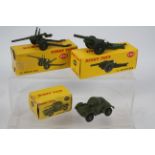 Dinky - Military - 3 x boxed Military models, an Armoured Car # 670, 5.5 Medium Gun # 692 and 7.