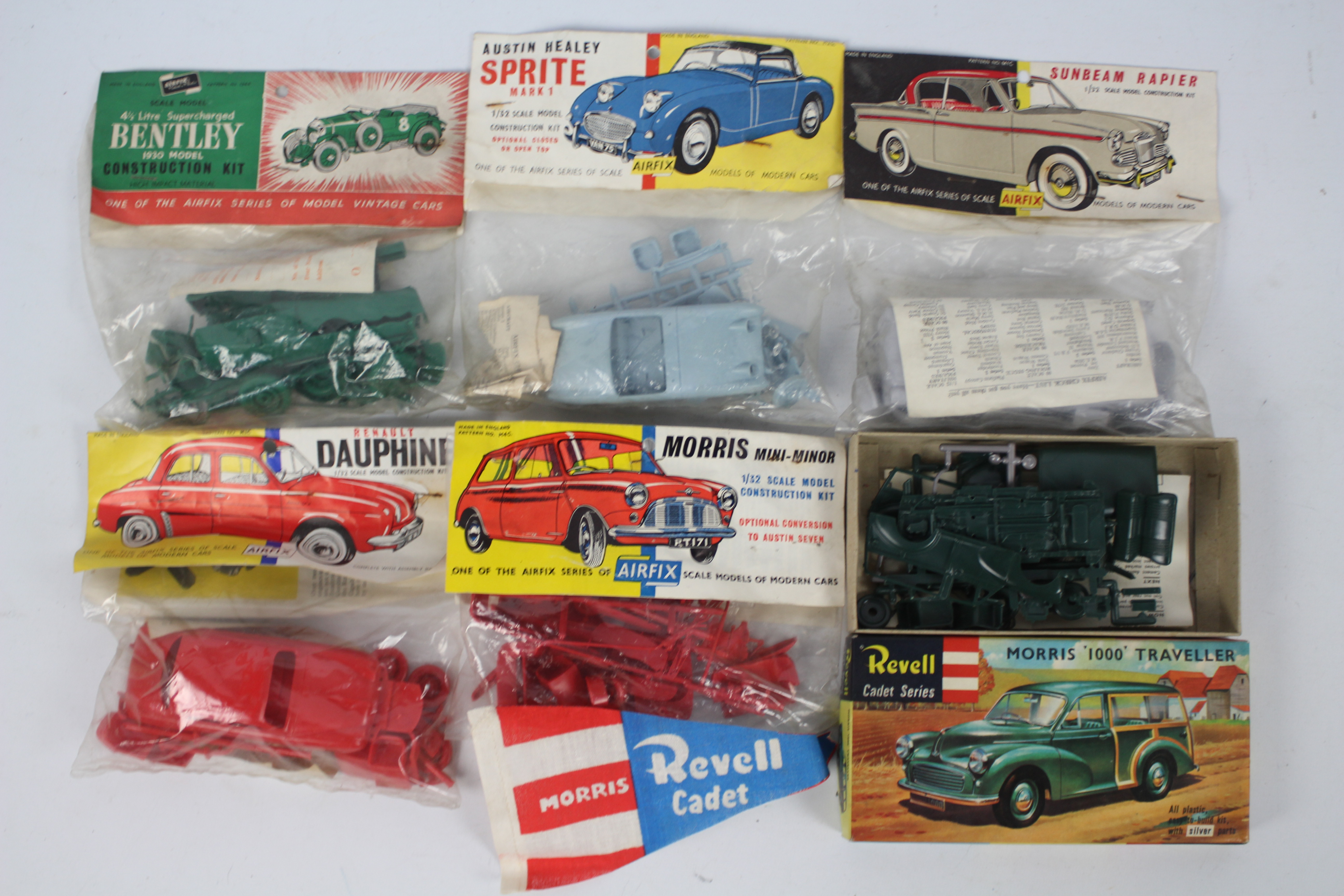 Airfix - Revell - 6 x unmade car model kits including rare Renault Dauphine # M3C,