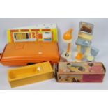 Sindy - Vintage Sindy caravan with orange top and base, battery operated hairdryer,