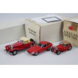 Franklin Mint - 3 x boxed vehicles in 1:24 scale, MG TC, Jaguar E Type Coupe and Mercedes Benz SSK.