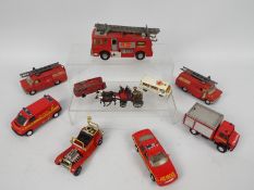 Dinky - Majorette - Matchbox - Corgi - A group of 10 x unboxed Fire Service vehicles including 2 x