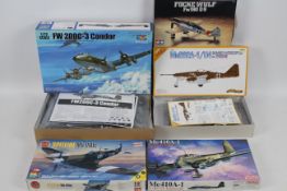 Tamiya - Trumpeter - Cyber Hobby - Airfix - Fine Molds - Five boxed military aircraft plastic model