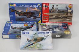 Airfix - Revell - Five boxed plastic military aircraft model kits in various scales.