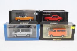 Minichamps - 4 x boxed Ford models in 1:43 scale, Capri MkII 1 of 2016 made,