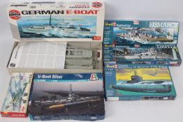 Airfix - Revell - Italeri - Kovozavody - 6 x boxed model kits including Bizmark and Tirpitz in