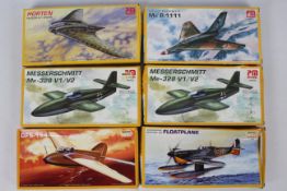 PM Models - Six boxed plastic military aircraft 1:72 scale model kits by PM Models.