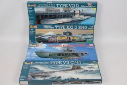 Revell - Four boxed German submarine plastic model kits by Revell.