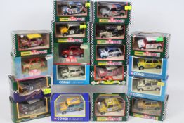 Corgi - 18 x boxed Mini racing models in 1:36 scale including Geoff Taylor number 8 car,
