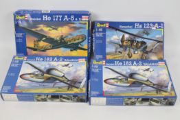 Revell - Four boxed plastic model military aircraft kits in various scales.