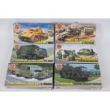 Airfix - Six boxed military vehicle plastic model kits in 1:76 scale.