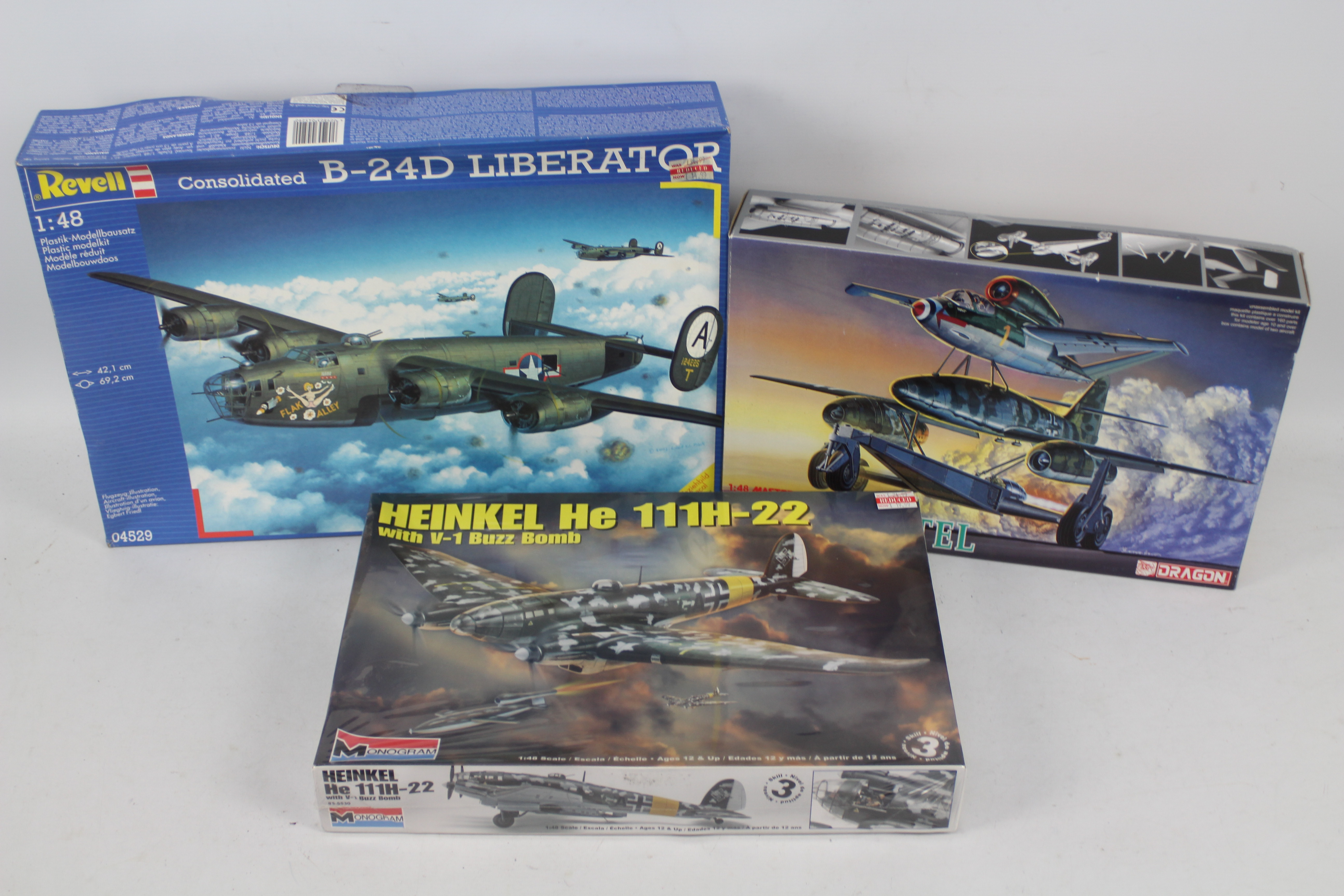 Revell - Dragon - Monogram - Three boxed 1:48 scale plastic military aircraft model kits.