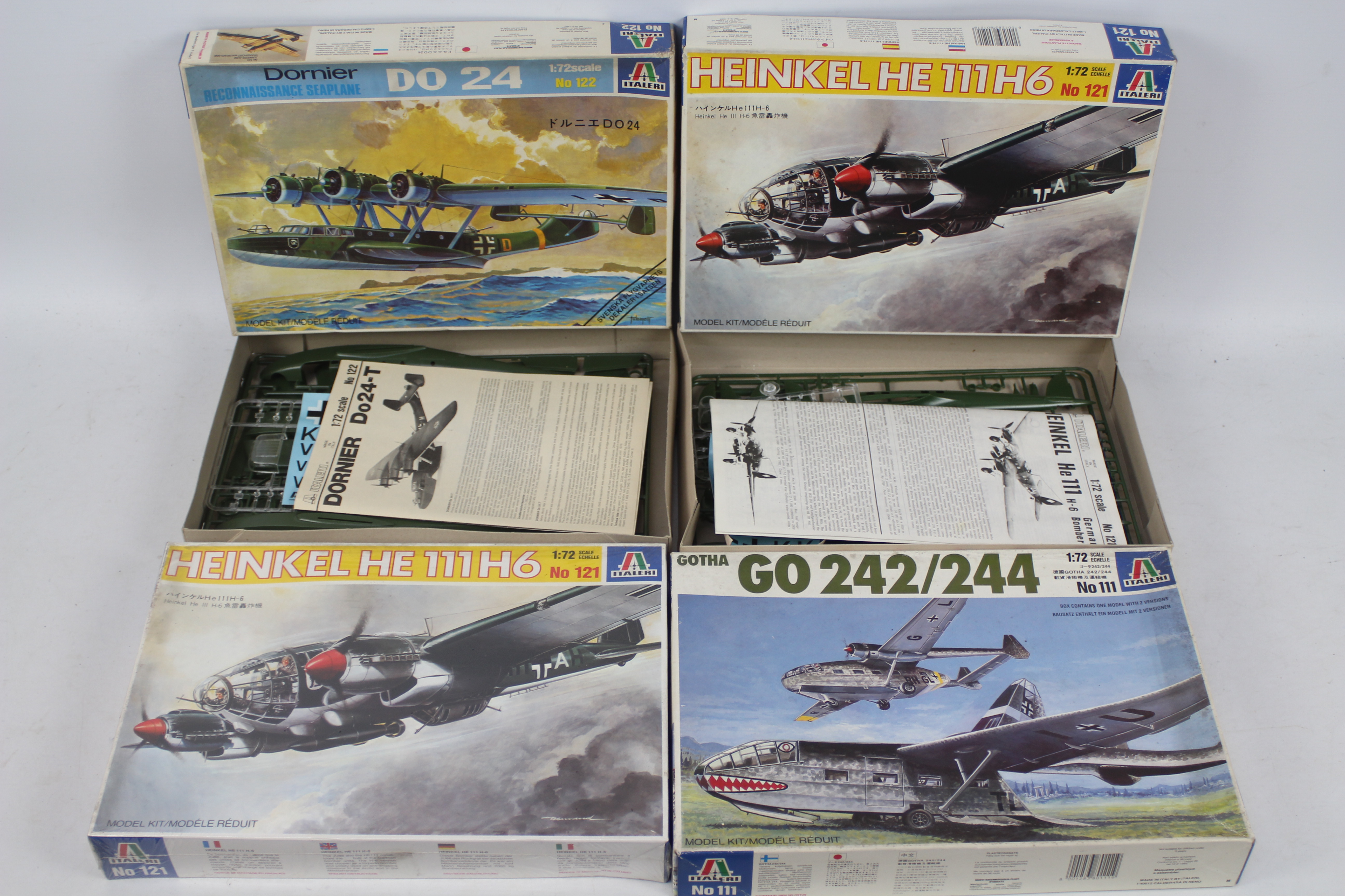 Italeri - Four boxed Italeri 1:72 scale plastic German WW2 military aircraft model kits.