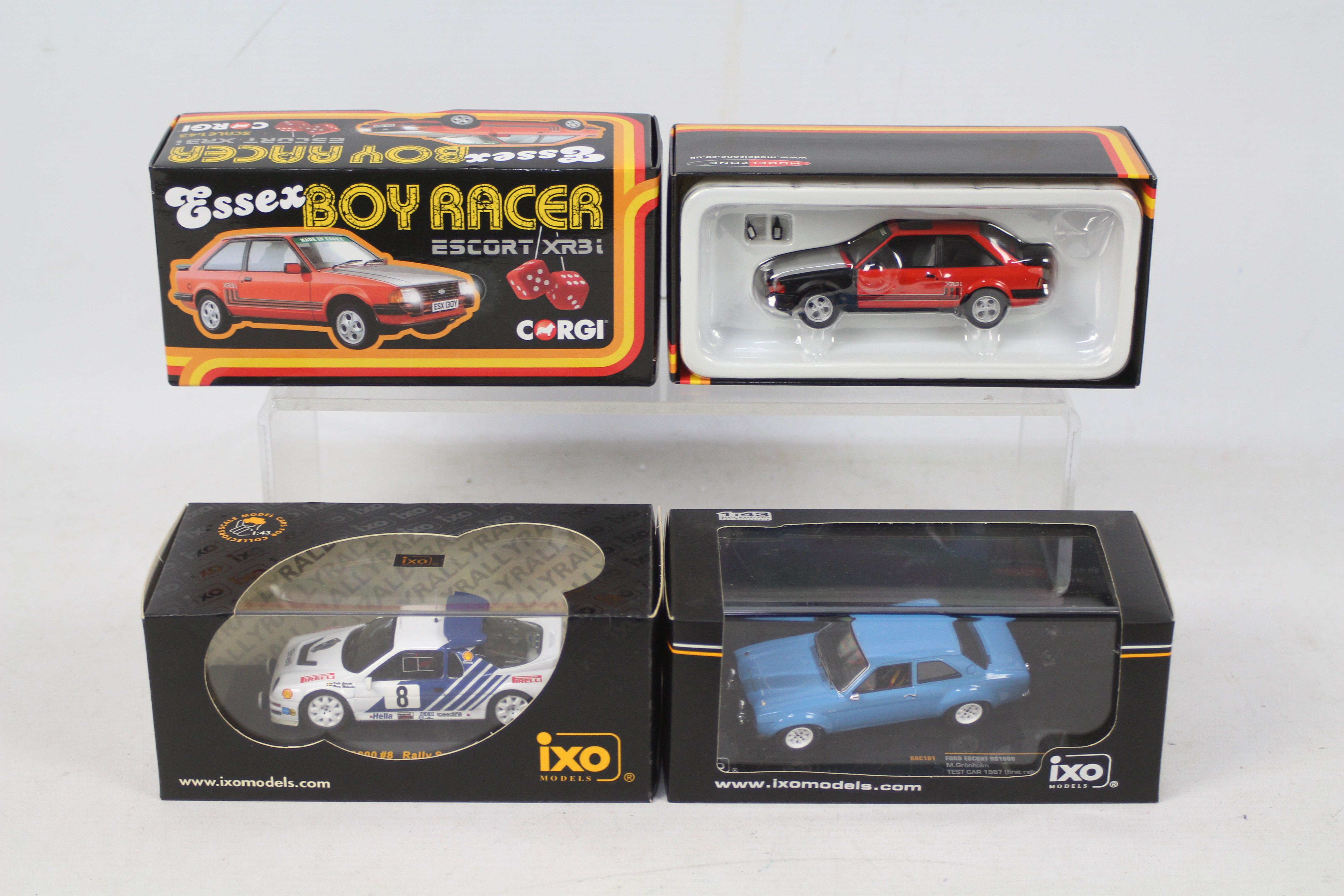 Corgi - Ixo - 3 x boxed Ford models in 1:43 scale, Escort Mk1 RS1600 Test Car # RAC181,
