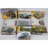 Dragon - IBG Models - Fujimi - Italeri - Seven boxed military vehicle plastic model kits in 1:72 &
