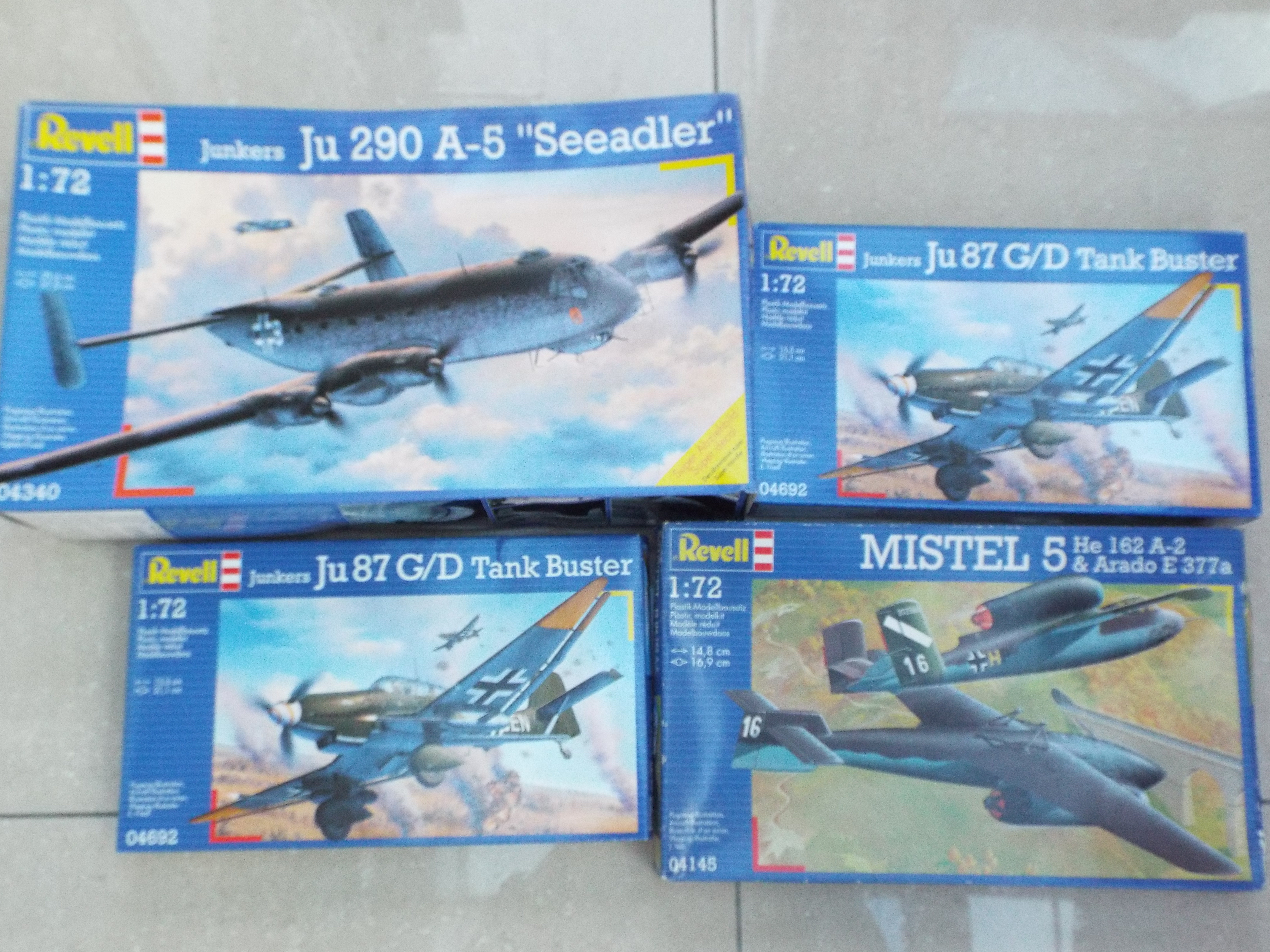 Revell - four boxed plastic WW2 military aircraft 1:72 scale model kits to include Junkers Seeadler