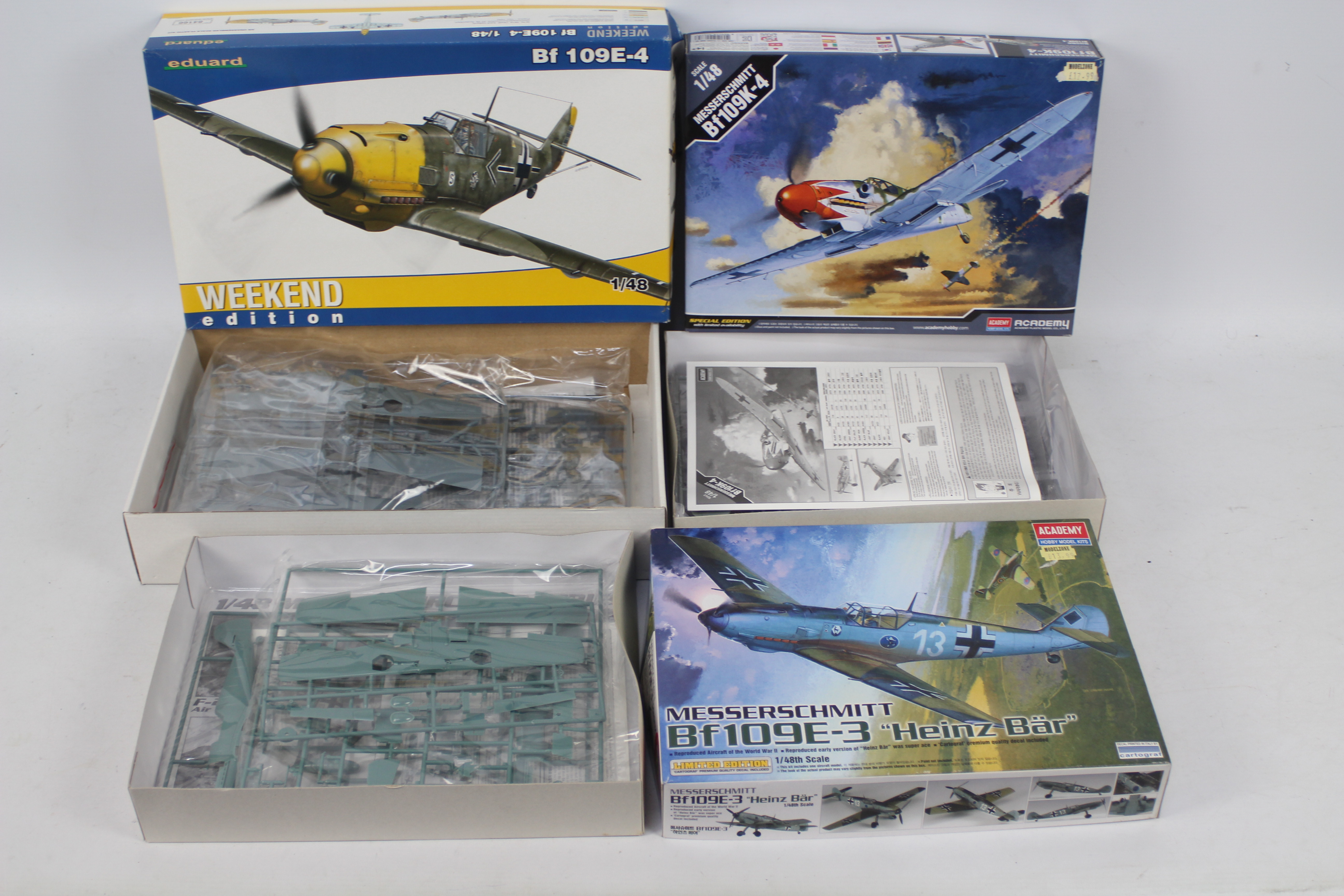 Academy - Eduard - Three boxed 1:48 scale Messerschmitt plastic model kits.