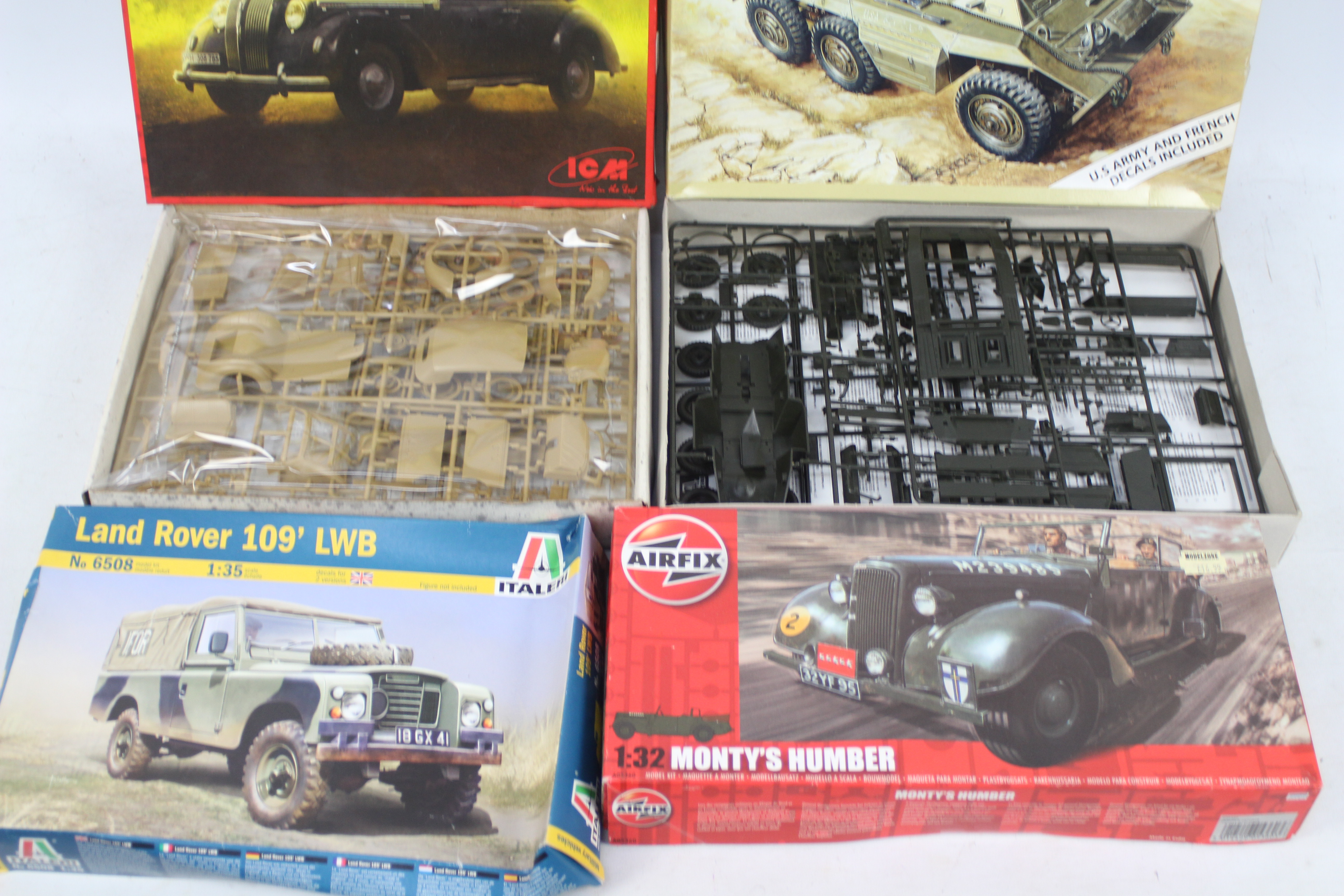 ICM - Italeri - Airfix - Four boxed plastic military vehicle model kits in mainly in 1:35 scale. - Image 2 of 2